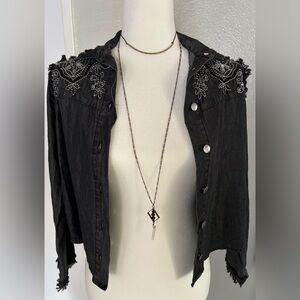 Zara Tops | Zara Grey Long Sleeve Jeweled Button Down Shirt | Color:
Gray XS